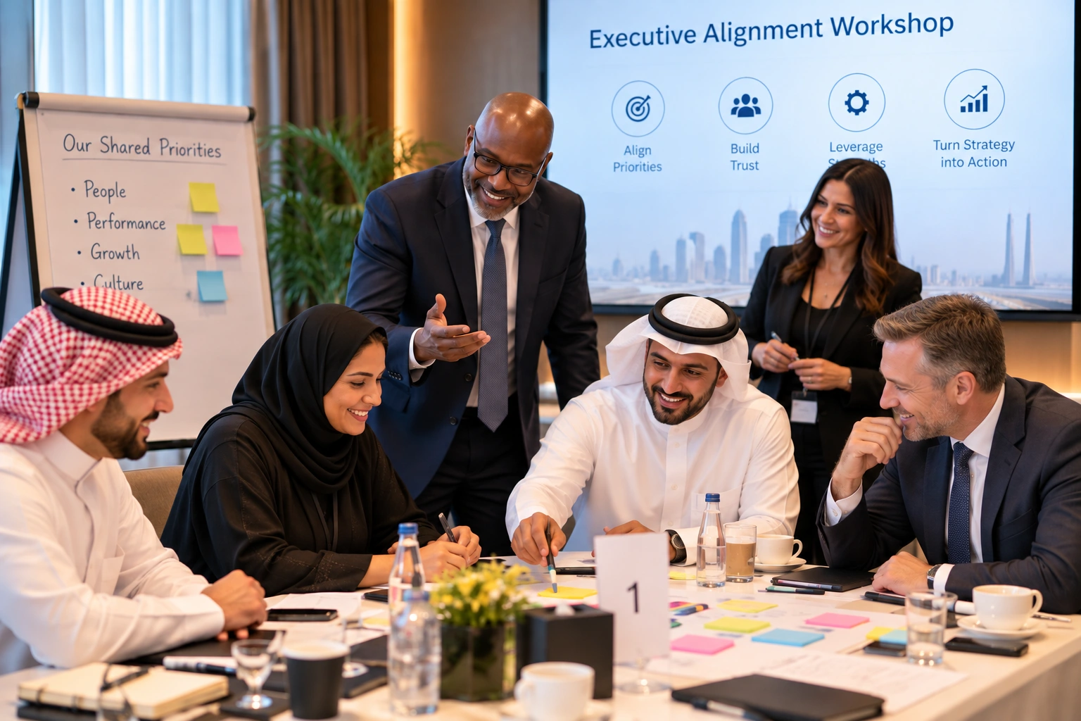 Executive Alignment Workshop with senior leaders collaborating around shared priorities